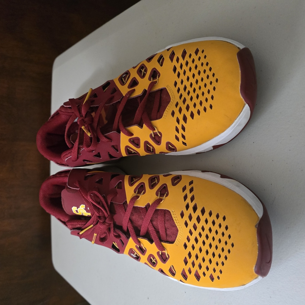 Yellow and Maroon Athletic Shoes